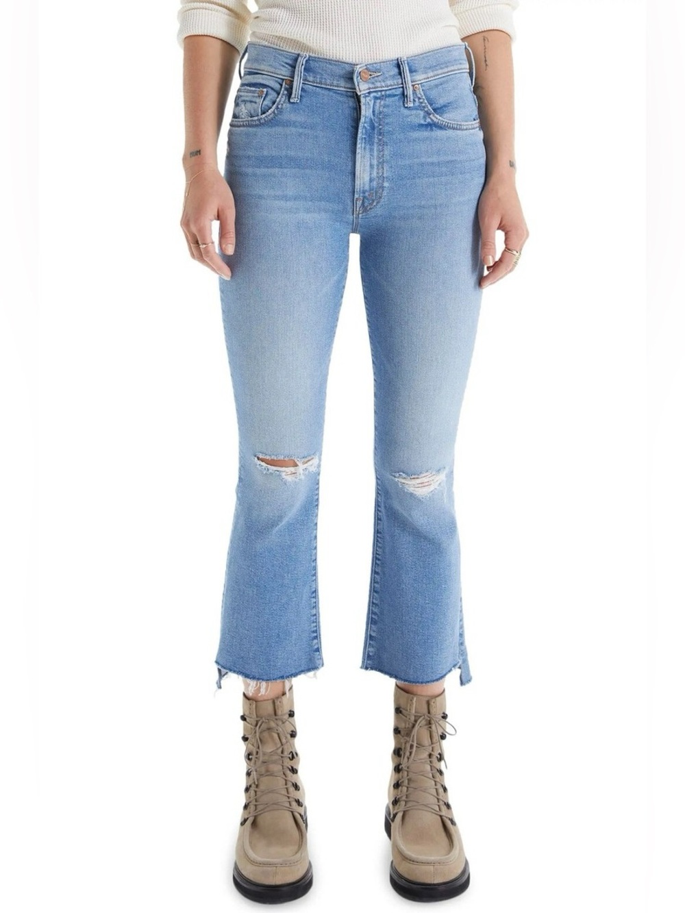 MOTHER Denim The Insider Crop Step Fray Hem Jeans Thrilling Shots Sz 34 $238